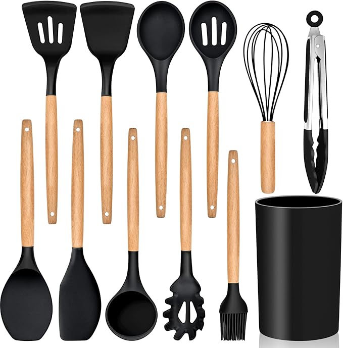 Kitchen Utensils Set of 12, E-far Silicone Cooking Utensils by E-far