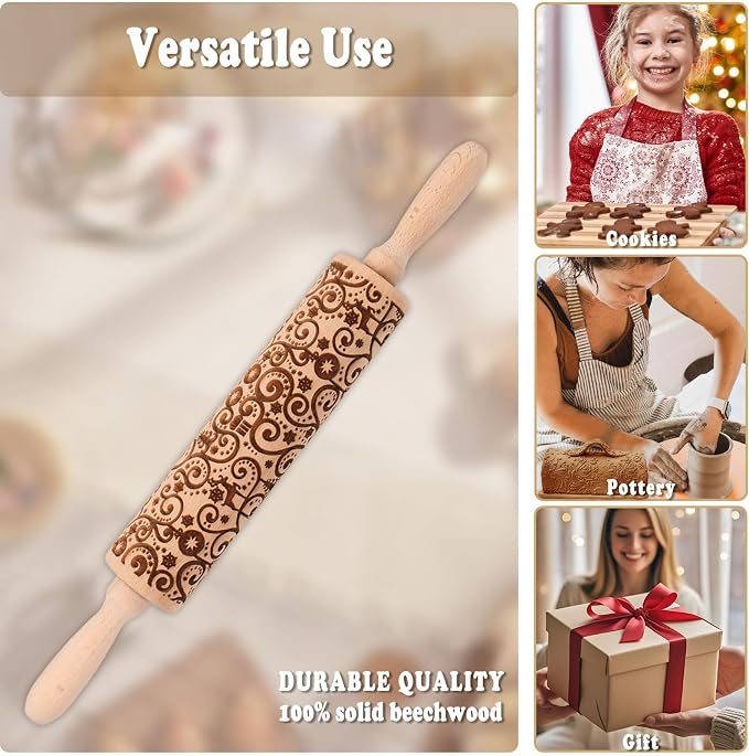 Floral Reindeer Embossed Rolling Pins - Image 5