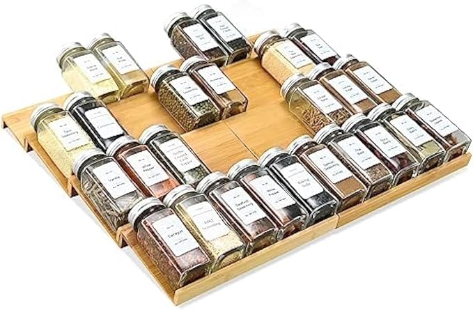 Spice Drawer Organzier, 4 Tiers- 8Pcs Bamboo Spice Rack Tray Insert by KitHero