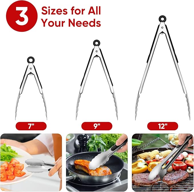 Stainless Steel Tongs Set, Food Grade Stainless Steel Kitchen Tongs, Heat - Image 3