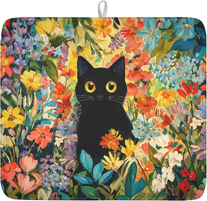 Spring Summer Floral Cat Dish Drying Mat by Unknown