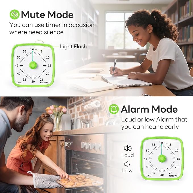 Yunbaoit Visual Timer with Night Light, 60-Minute Countdown Timer - Image 4