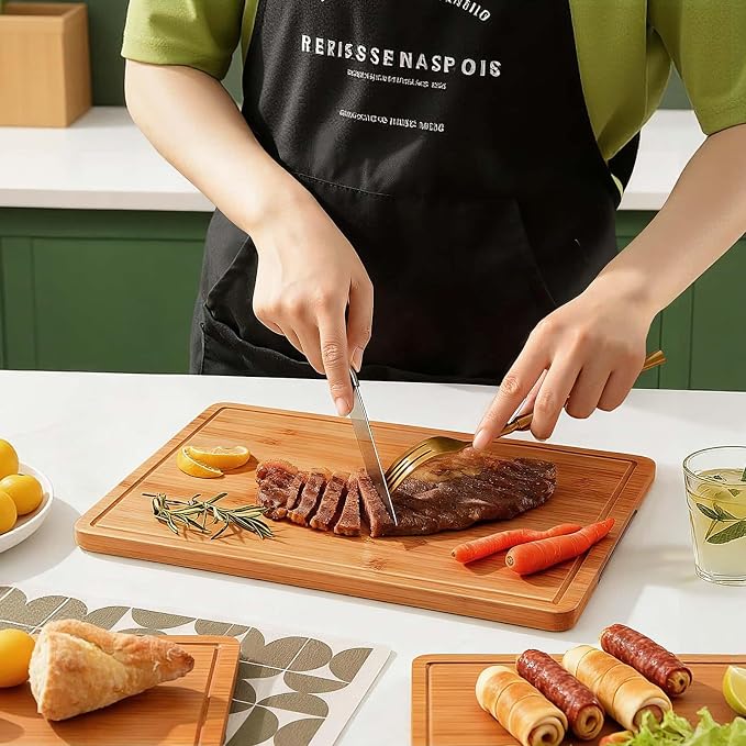 Zarler Bamboo Cutting Boards for Kitchen, 4 Piece Durable Wood Cutting Board - Image 9