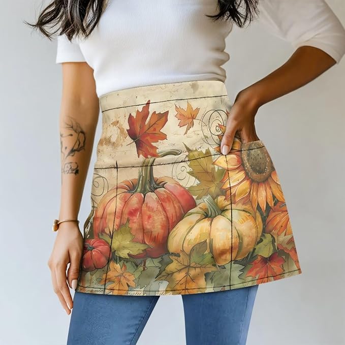 Server Apron with 3 Pockets, Waterproof Oil Waitress Waiter Half Apron - Image 2