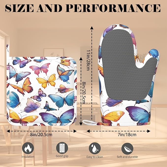 Colorful Butterflies Heat-Resistant Oven Mitts and Pot Holder Kitchen Non-Slip - Image 3