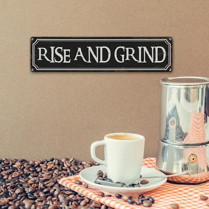 Coffee Decor Signs, Rise and Grind Sign, Retro Metal Tin Sign, Coffee Home Decor - Image 6