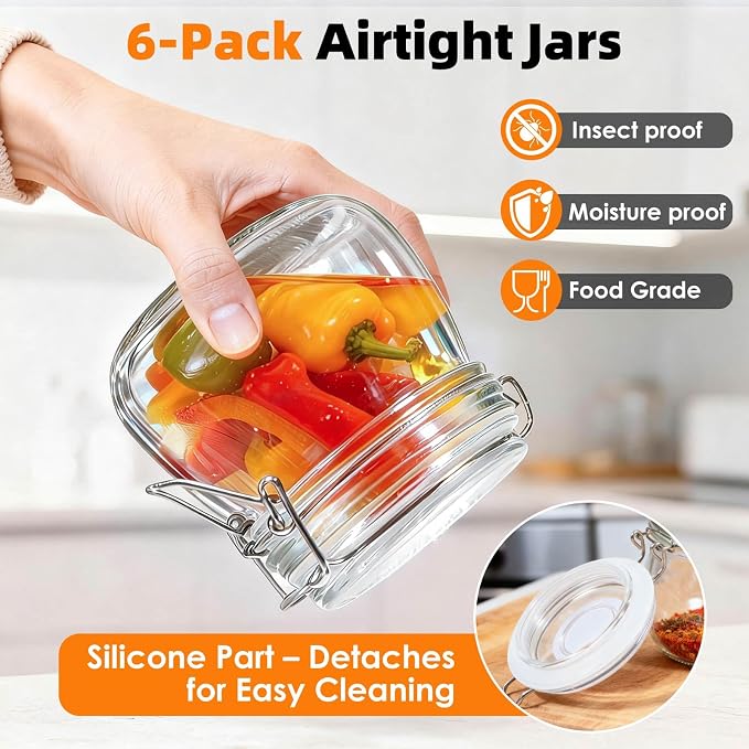 SKOCHE 17oz Glass Jars with Airtight Lids 6 Pack, Air Tight Glass Storage Jar - Image 5