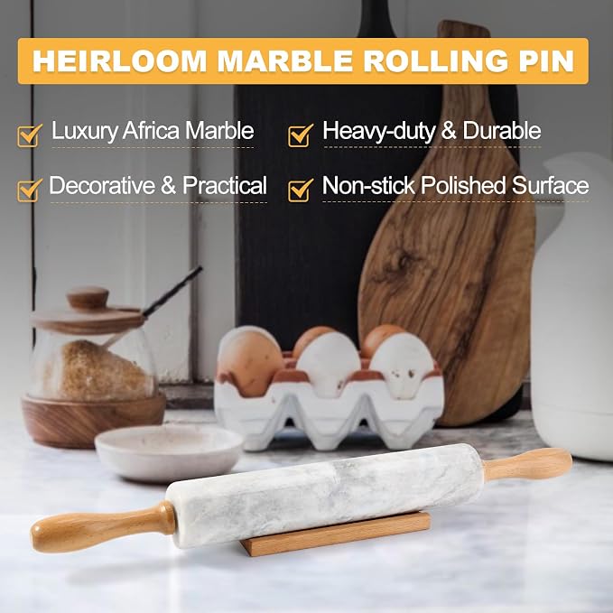 Koville African Natural Marble Rolling Pin, Non-Stick Polished Dough Roller - Image 3