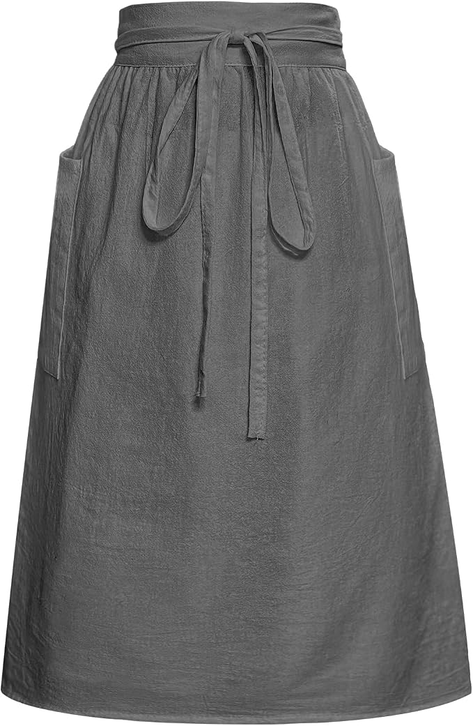 Cotton Linen Half Apron for Women Vintage Waist Apron Ruffle Plain Bright Color by Cityelf