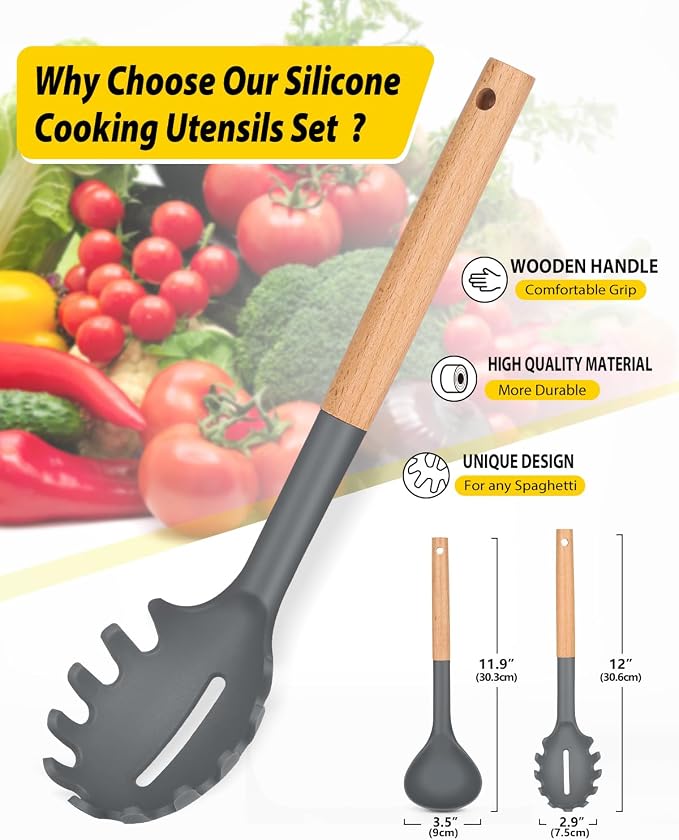 Silicone Pasta Fork and Ladle Spoon Set - Image 2