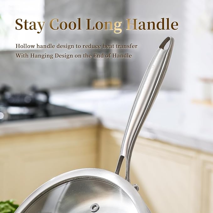 DELARLO Tri-Ply Stainless Steel Pan, 18/10 Frying Pan, Oven Safe Up to 600°F - Image 3