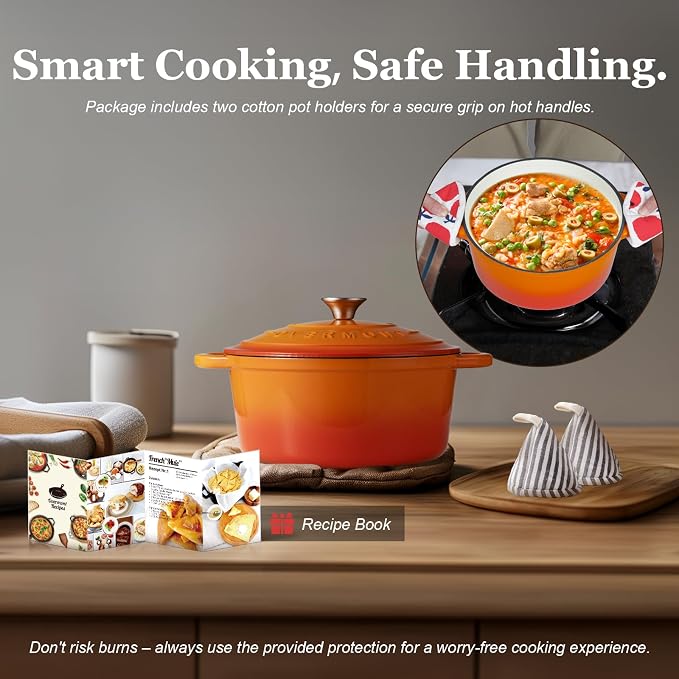 Overmont Enameled Cast Iron Dutch Oven - 7QT Pot - Heavy-Duty Cookware - Image 7