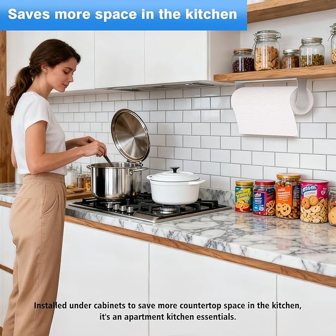 Paper Towel Holder Under Cabinet, Stainless Steel, Adhesive & Wall Mount - Image 3