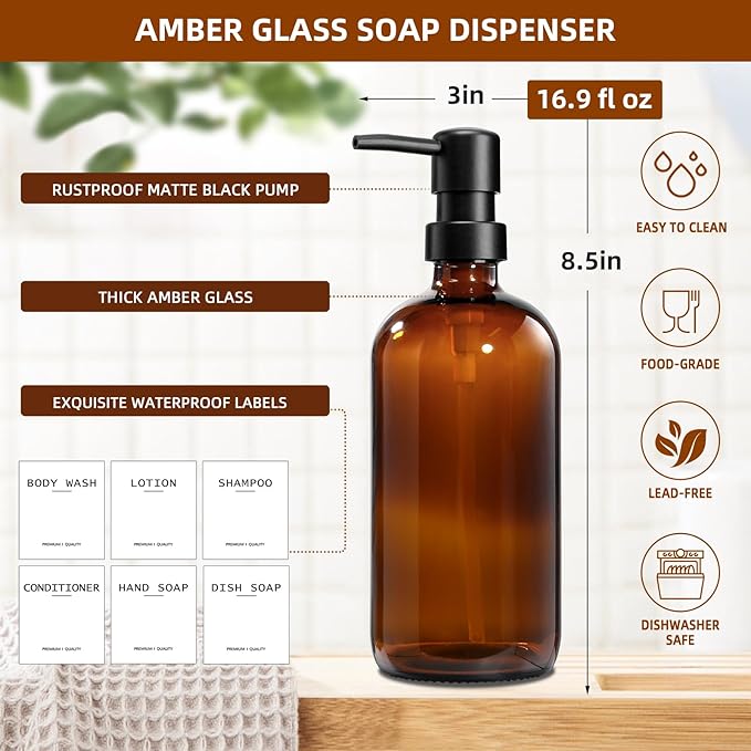 Dish Soap Dispenser for Kitchen, 16.9 fl oz Amber Hand and Dish Soap Dispensers - Image 3