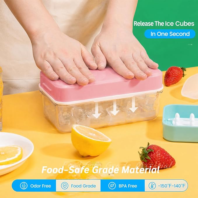 PHINOX Ice Cube Tray with Lid and Bin, 3 Pack Plastic Ice Cube Tray Molds - Image 2