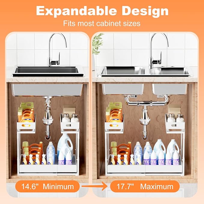 Upgrade 1 Pack Expandable Under Sink Organizers and Storage, 2 Tier Metal Pull - Image 5