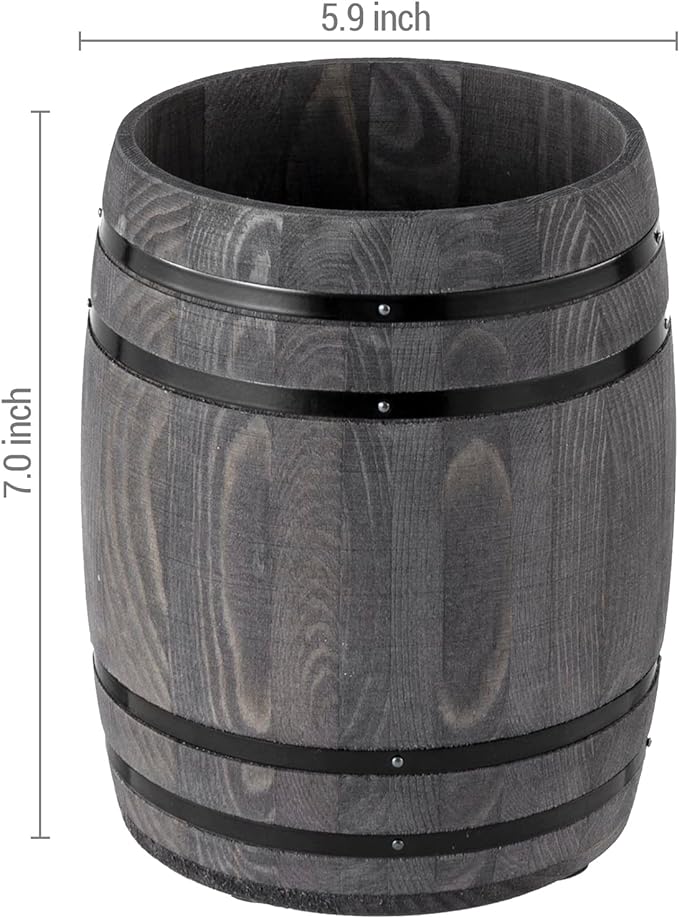MyGift Wine Barrel Design Kitchen Utensil Crock, Vintage Gray Solid Wood - Image 5