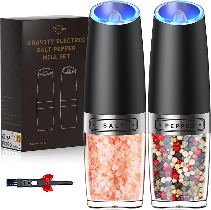 Sangcon Gravity Electric Salt and Pepper Grinder Set Automatic Shakers Mill by Sangcon