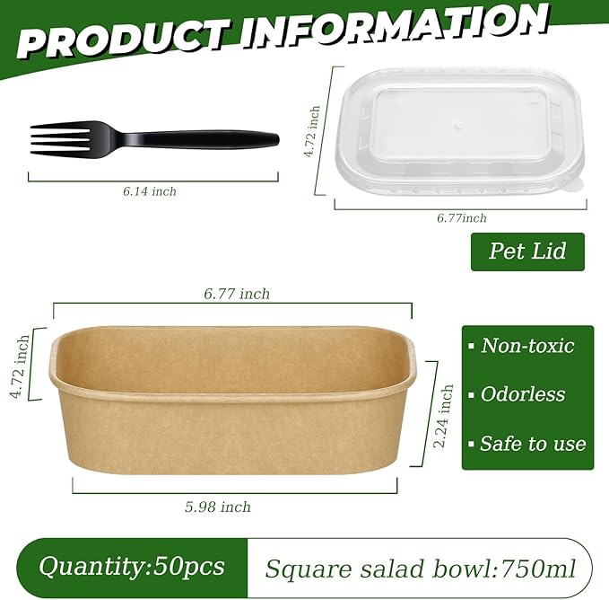 DI QIU REN 50-Pack 25oz Paper Bowls, Disposable Food Containers - Image 2