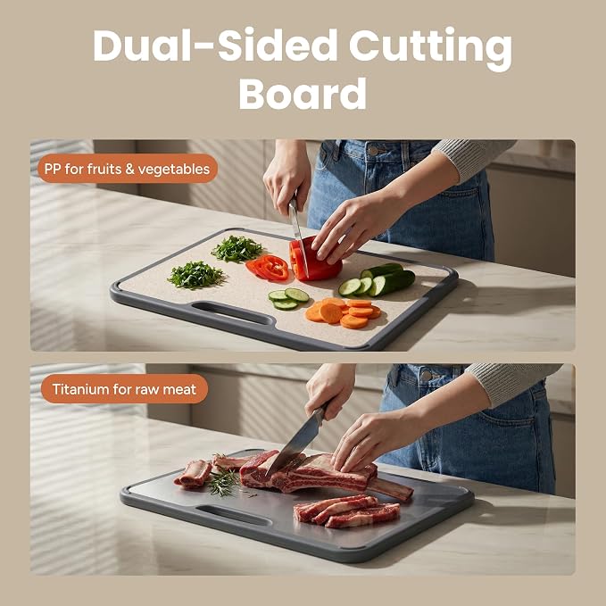 SMIRLY Titanium Cutting Board for Kitchen, Double Sided Chopping Board Set - Image 4