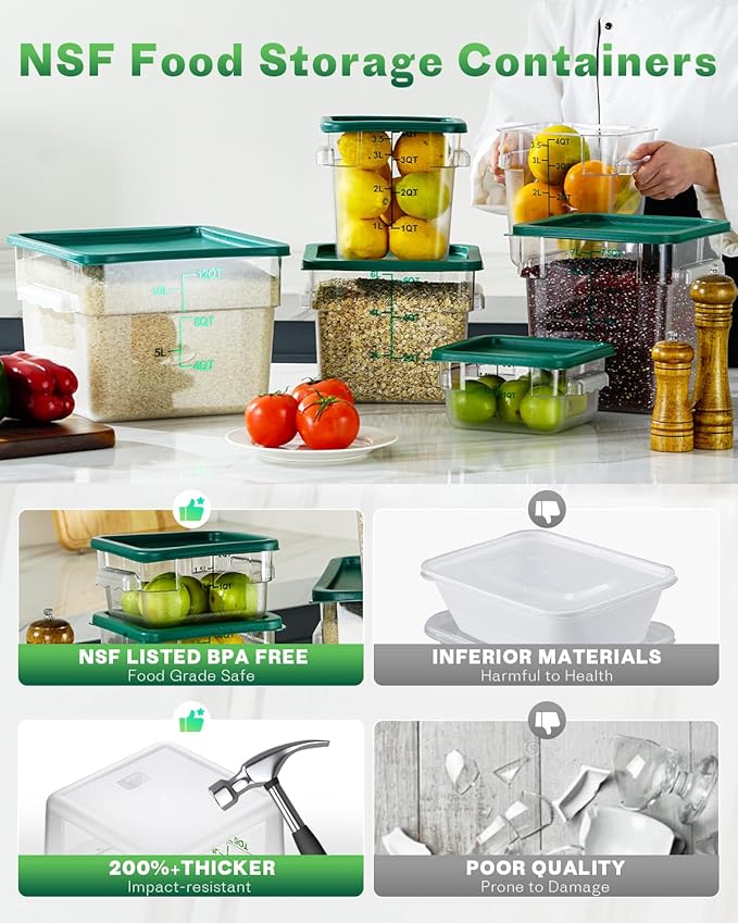 2QT NSF Food Storage Containers: 2 PCS Commercial Clear Square Food Storage - Image 2