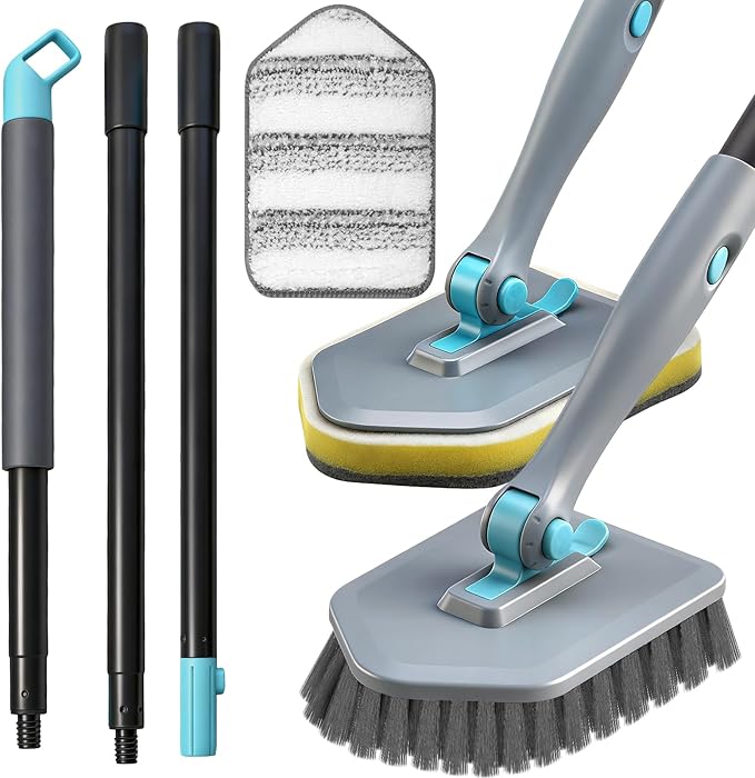 Long Handled Scrub Brush for Shower, 3-in-1 Cleaning Brushes by HOME