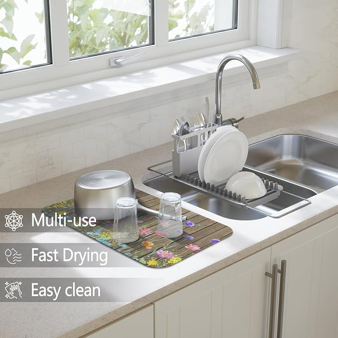 Dish Drying Mat for Kitchen Counter 2 Pack - Image 2