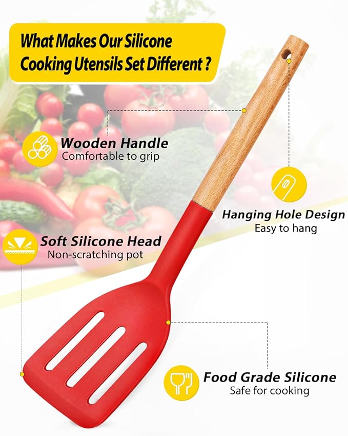 Pack of 4 Silicone Cooking Utensils Set, Non Stick Solid Spatulas and Heat - Image 2
