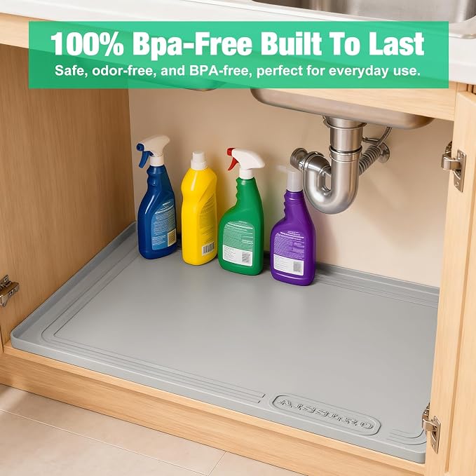 Aisslro Under Sink Mat 28" X 19", Waterproof Silicone Under Sink Mats - Image 8