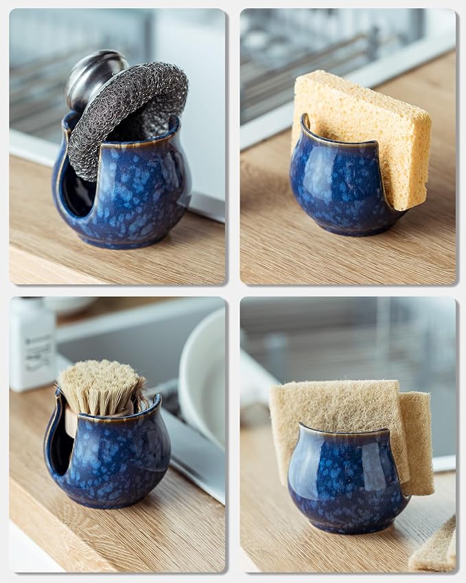 Zoeeker Ceramic Sponge Holder, Kitchen Sink Scrubby Caddy Organizer Dish Sponge - Image 6