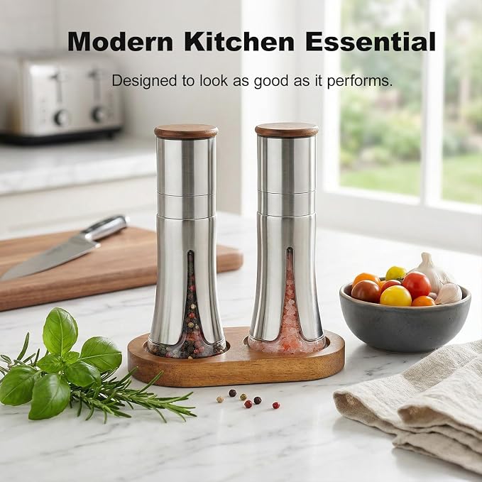 Aelga Salt and Pepper Grinder Set - 4oz Glass Manual Pepper Mill with 5-Level - Image 5