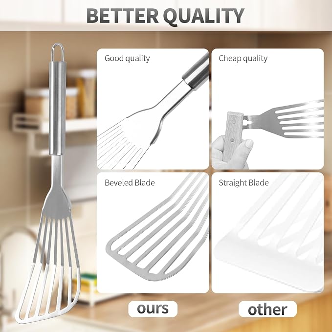 2Pack Fish Spatula Stainless Steel, Premium Fish Turner Spatula, Flexible - Image 6