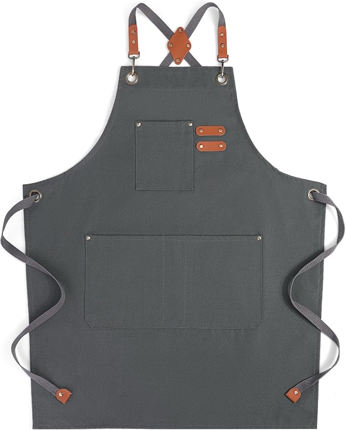 Chef Aprons for Men Women with Large Pockets, Cotton Canvas Water Repellent by Cardkiss