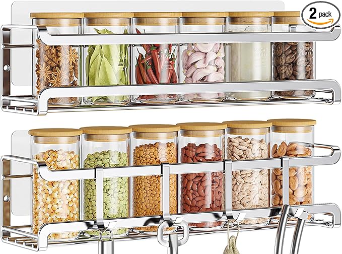 Bunoxea Spice Rack wall mounted 2 Pack, Space-Saving Spice Organizer by Bunoxea