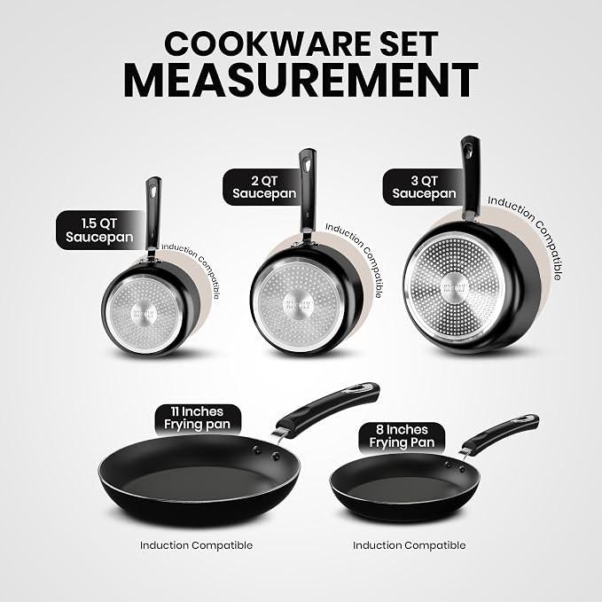 KICHLY 8 Piece Pots and Pans Set, Non Stick Kitchen Cookware Set - Image 2