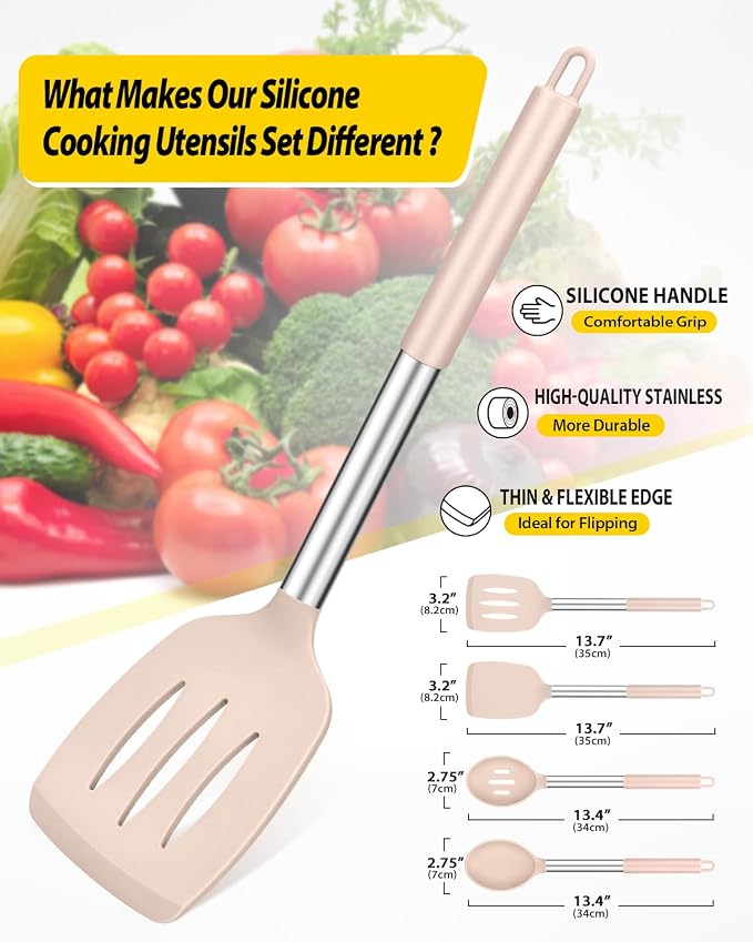 Pack of 4 Silicone Cooking Utensils Set, Non Stick Large Solid Spatulas - Image 2