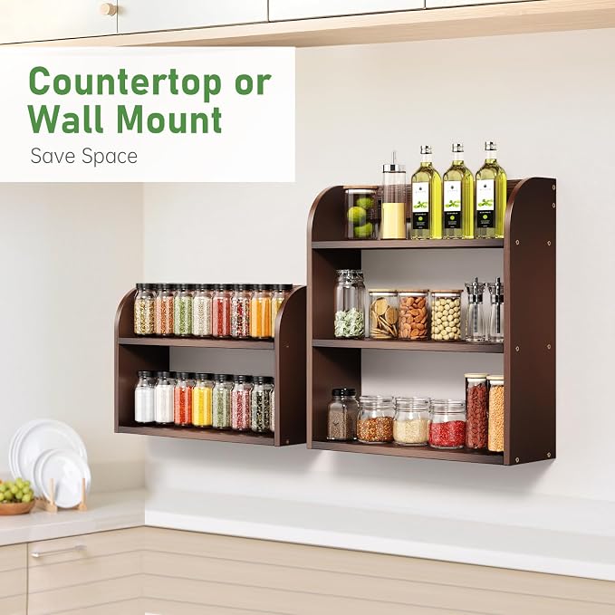 ROMGUAR CRAFT 2 Tier Bamboo Spice Rack, Countertop or Wall Mounting Wood Spice - Image 4