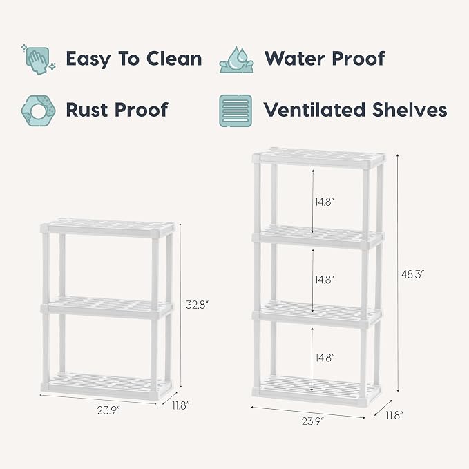 IRIS USA 3-Shelf Light Duty Plastic Storage Shelves, 150lb Capacity, Medium - Image 2