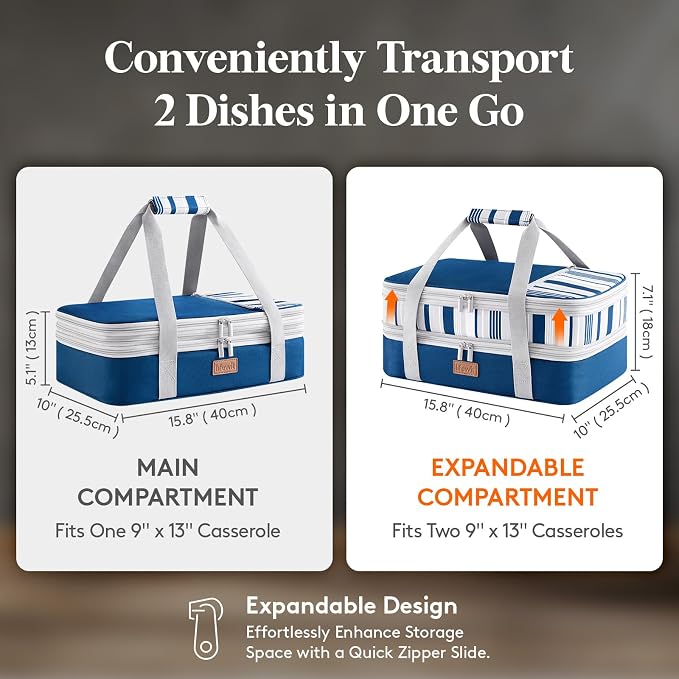 Lifewit Insulated Double Decker Casserole Carrier, Expandable Lasagna Lugger - Image 2