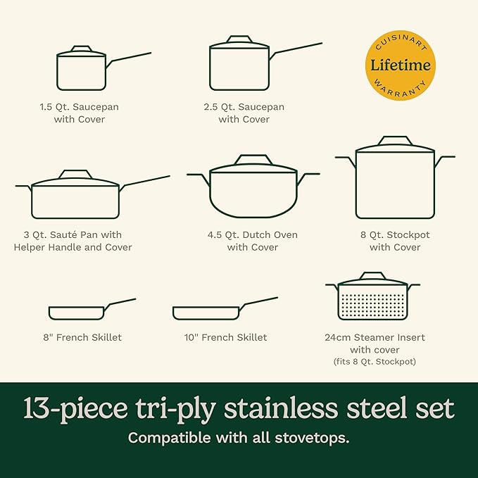 Cuisinart FCT-13 13-Piece Cookware Set French Classic Tri-Ply - Image 6