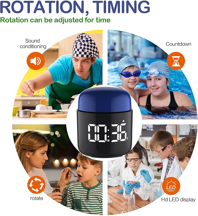 Table Twist Timer, Large LED Display Stopwatch, Silent & Loud Alarm, 199 Minute - Image 4