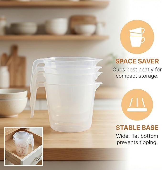 8 Pcs 2 Cup Capacity Plastic Measuring Cup, 16 Oz/500 ml Clear Graduated - Image 5