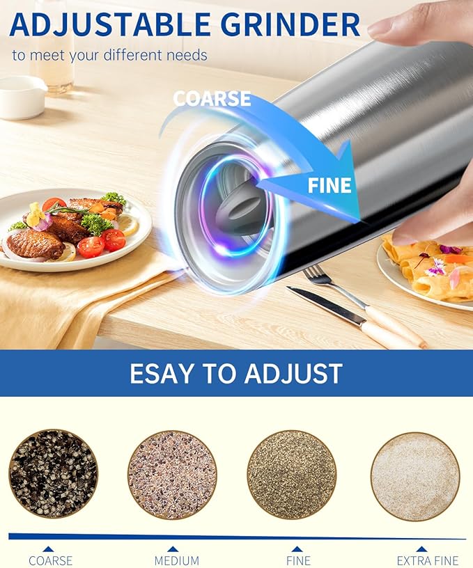 CIRCLE JOY Gravity Electric Salt and Pepper Grinder Set Stainless Steel - Image 3