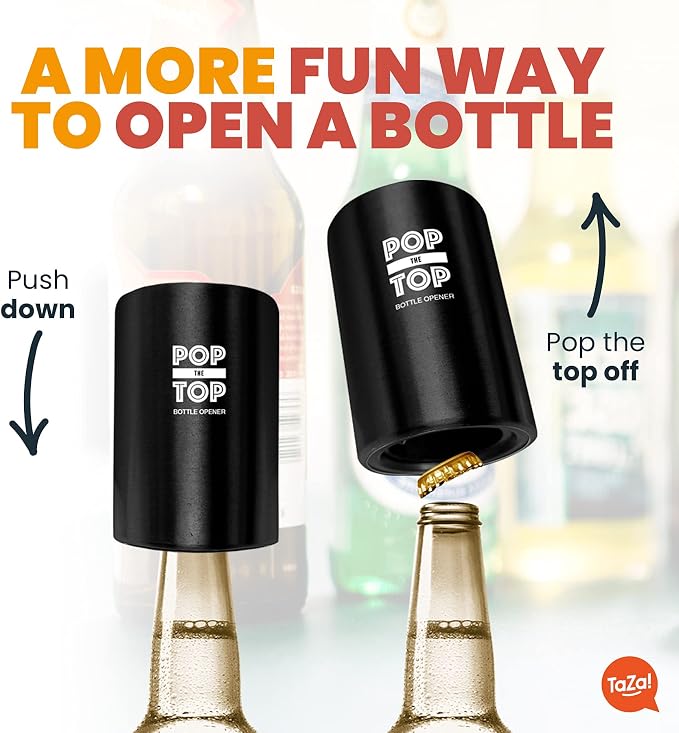 Pop-the-Top Beer Bottle Opener: Automatic Bottle Cap Opener, Push Down Pop Off - Image 2