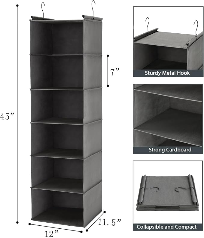 MAX Houser 6 Tier Shelf Hanging Closet Organizer, Closet Hanging Shelf - Image 3