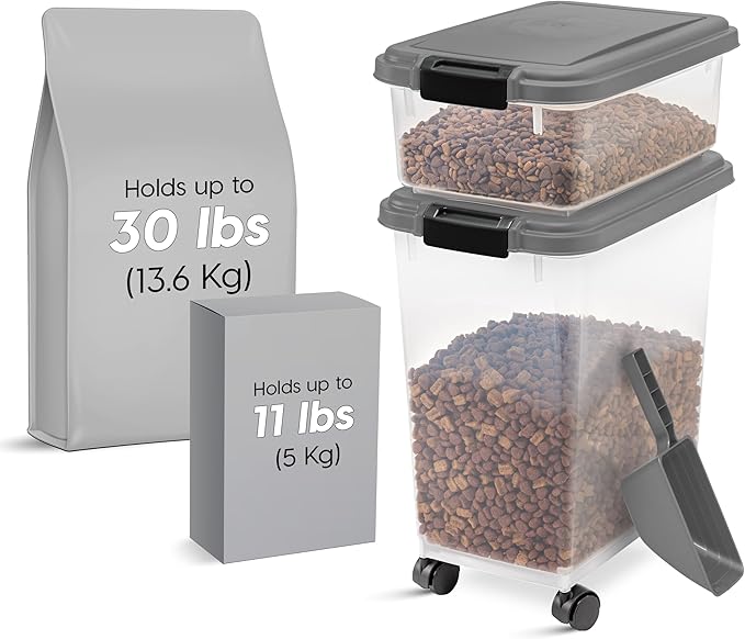 IRIS USA 30 lbs & 11 lbs Combo Airtight Dog Food Storage Container, Stackable - Image 2
