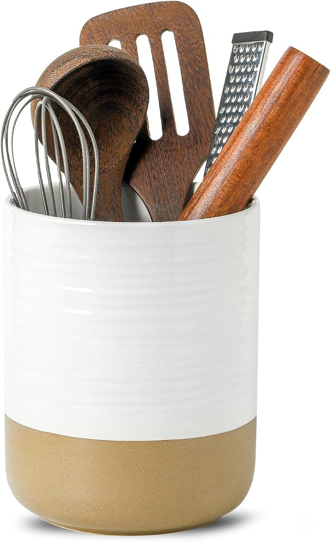 HASENSE Utensil Holder, 7.4" x 6.2" Ceramic Utensil Holder by Hasense