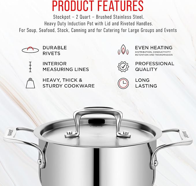 Stainless Steel Stockpot with Lid 2 Quart, Durable 18/8 Stainless Steel - Image 7