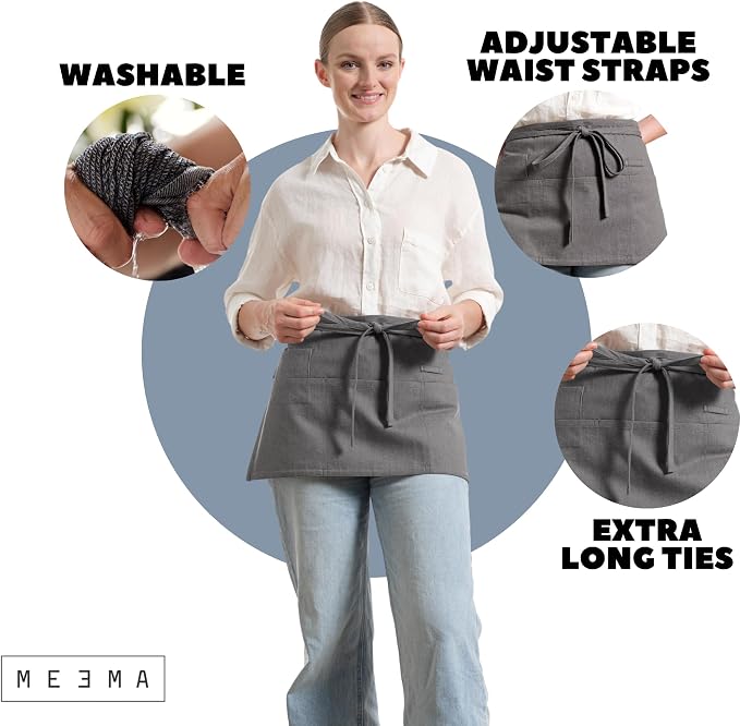 MEEMA Chef Waist Apron Cotton Fabric |Washable & Breathable Waitress & Server - Image 5