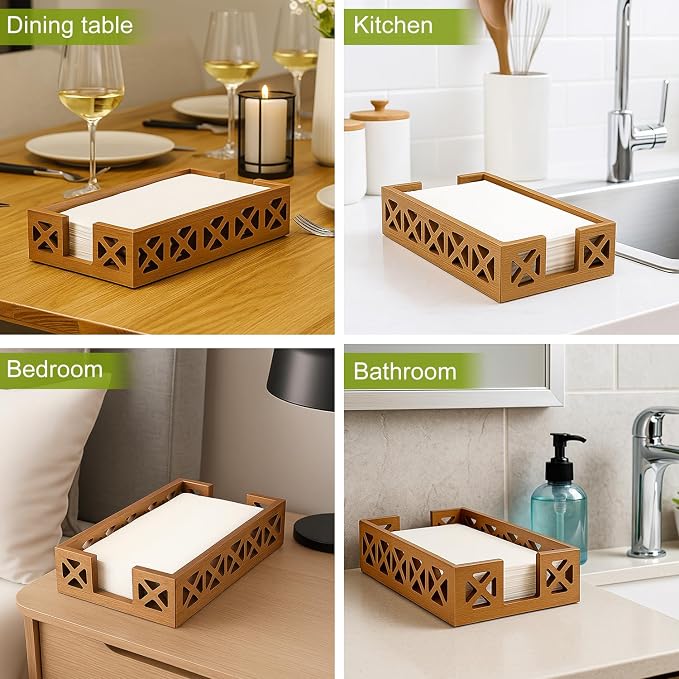 Acacia Wood Paper Towel Holder for Bathroom Counter Decor Trays Table Napkin - Image 5